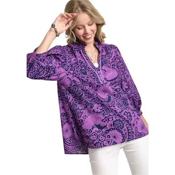 Umgee Paisley Print Dark Purple Blouse Sz m - Picture 7 of 7
